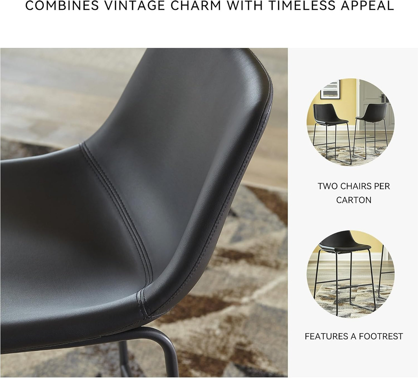 Centiar Modern Faux Leather Pub Height Bucket Seat Barstool, 30" Seat Height, Set of 2, Black
