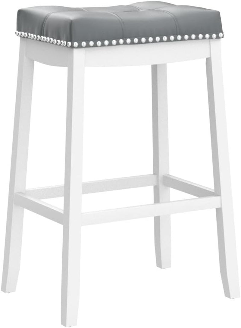 Bar Stools Set of 2, 29-Inch Height Backless Counter Stool with Footrest, Soft Seat Cushion, Wood Legs and Non-Slip Foot Pad, Saddle Stools for Home Kitchen Living Room, Stone Gray+White