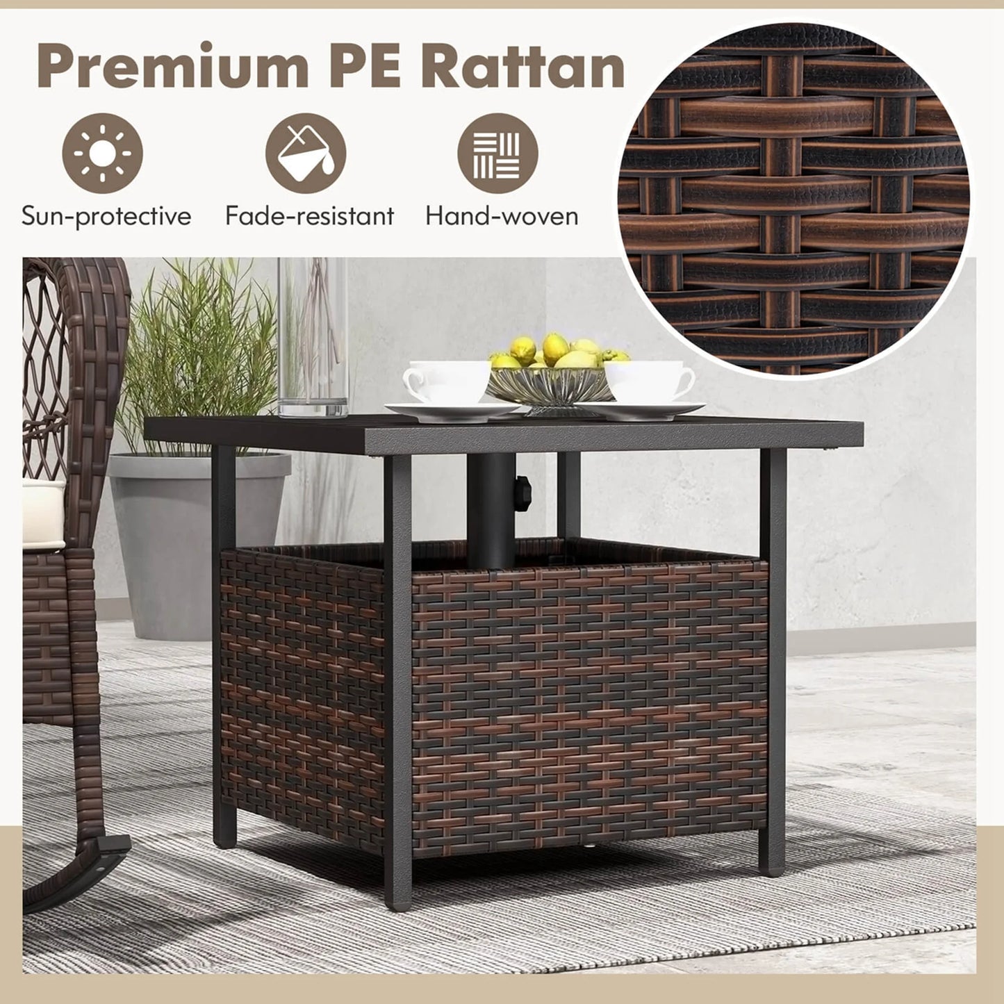 Rattan Wicker Steel Side Table Outdoor Furniture Deck Garden Patio Pool Brown