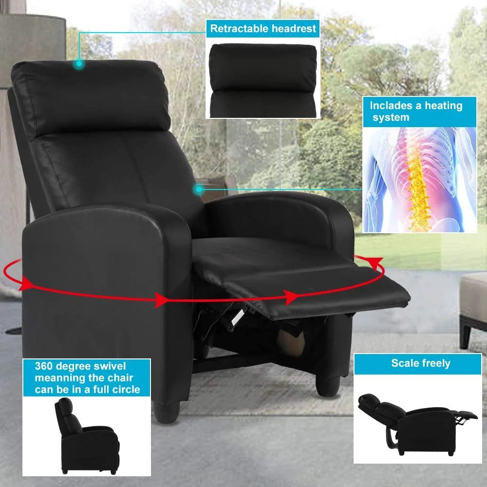 Recliner Chair for Adults Sofa Chair Recliner Massage Recliner Chair Ergonomic Lounge with Remote Control Gaming Recliner Chair Soft Reading Chair Living Room Chair Single Theater Seating Chair, Black
