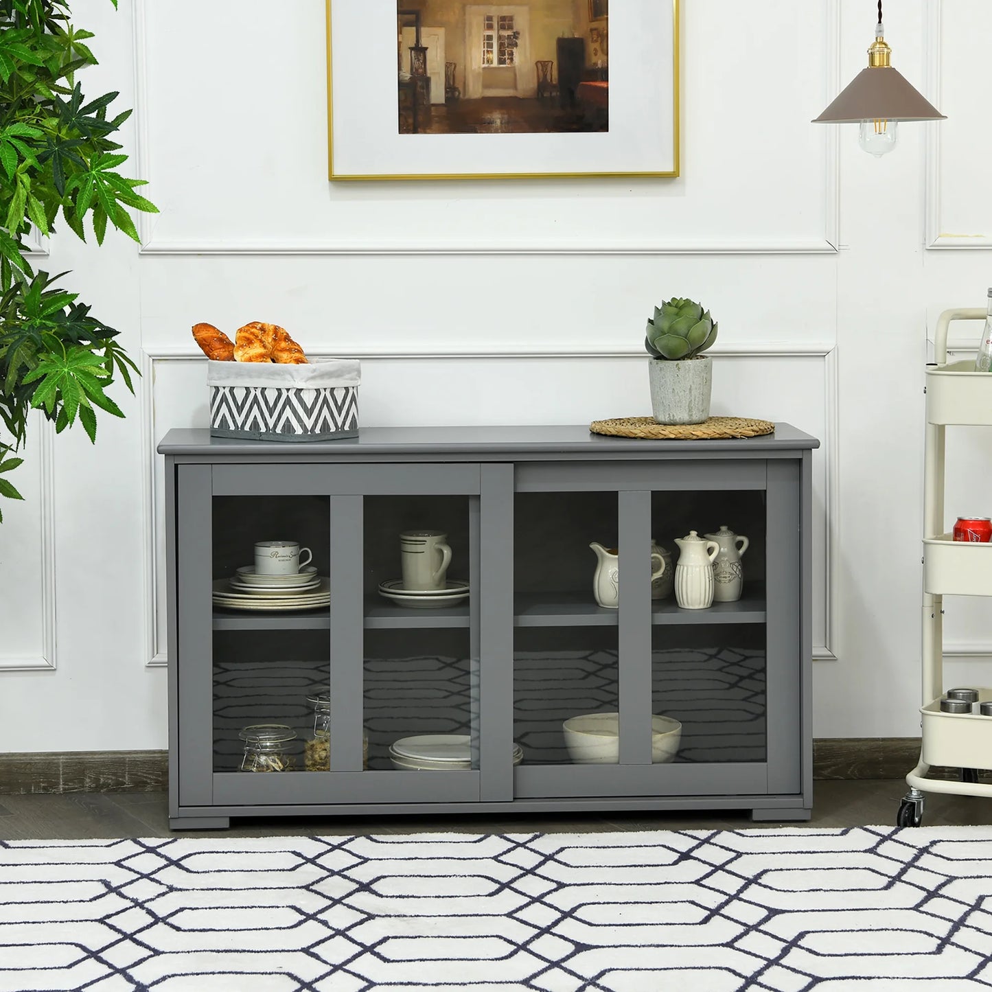 Kitchen Storage Cabinet Sideboard Buffet Cupboard W/ Sliding Door Gray