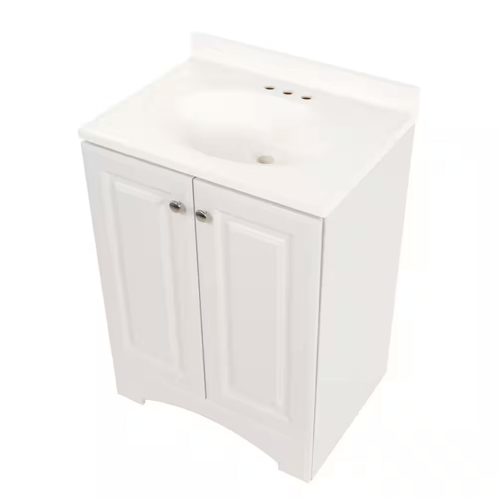 25 In. Single Sink White Bath Vanity with Cultured Marble Top (Assembled)