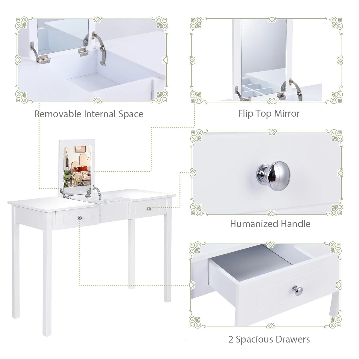 Vanity Table Dressing Table Flip Top Desk Furniture White