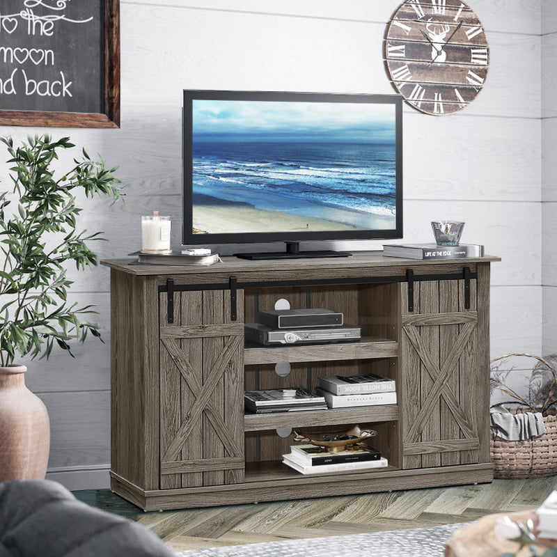 Farmhouse Wood TV Stand for Tvs up to 60 Inch with Sliding Barn Doors