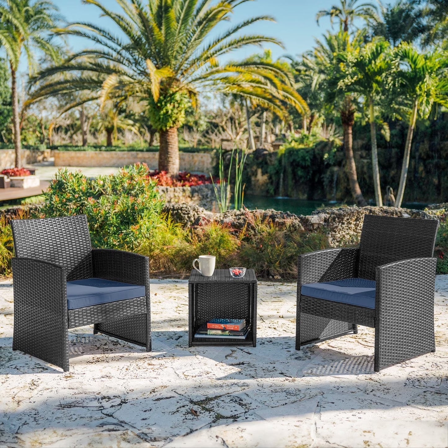 Outdoor Furniture Set, 4 Piece Wicker Patio Chairs Set, Brown with Beige Cushions