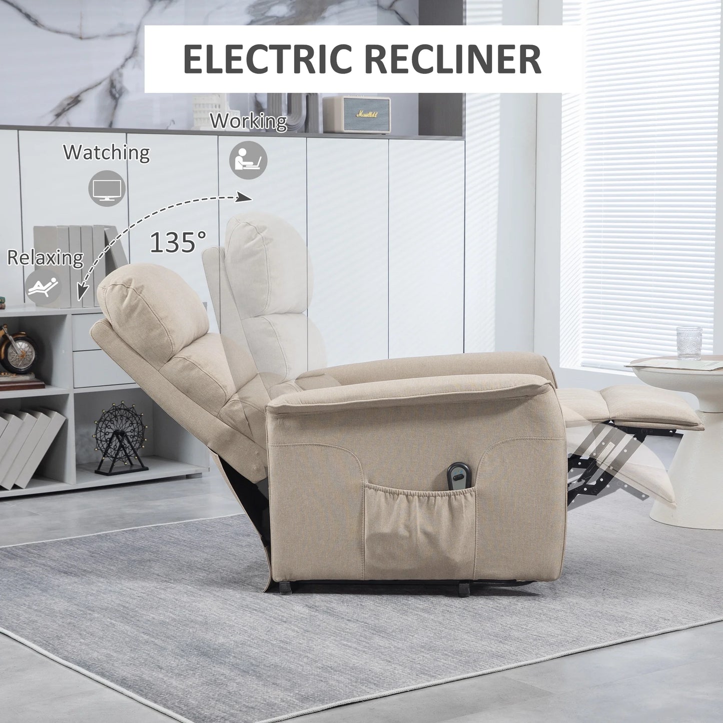Electric Power Lift Recliner Chair for the Elderly, Beige