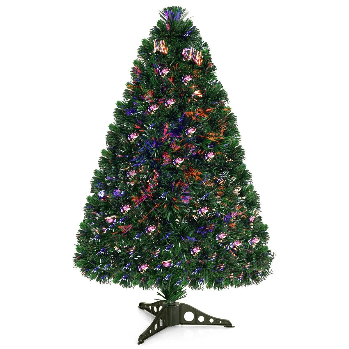 5Ft Pre-Lit Fiber Optic PVC Christmas Tree Metal Holiday