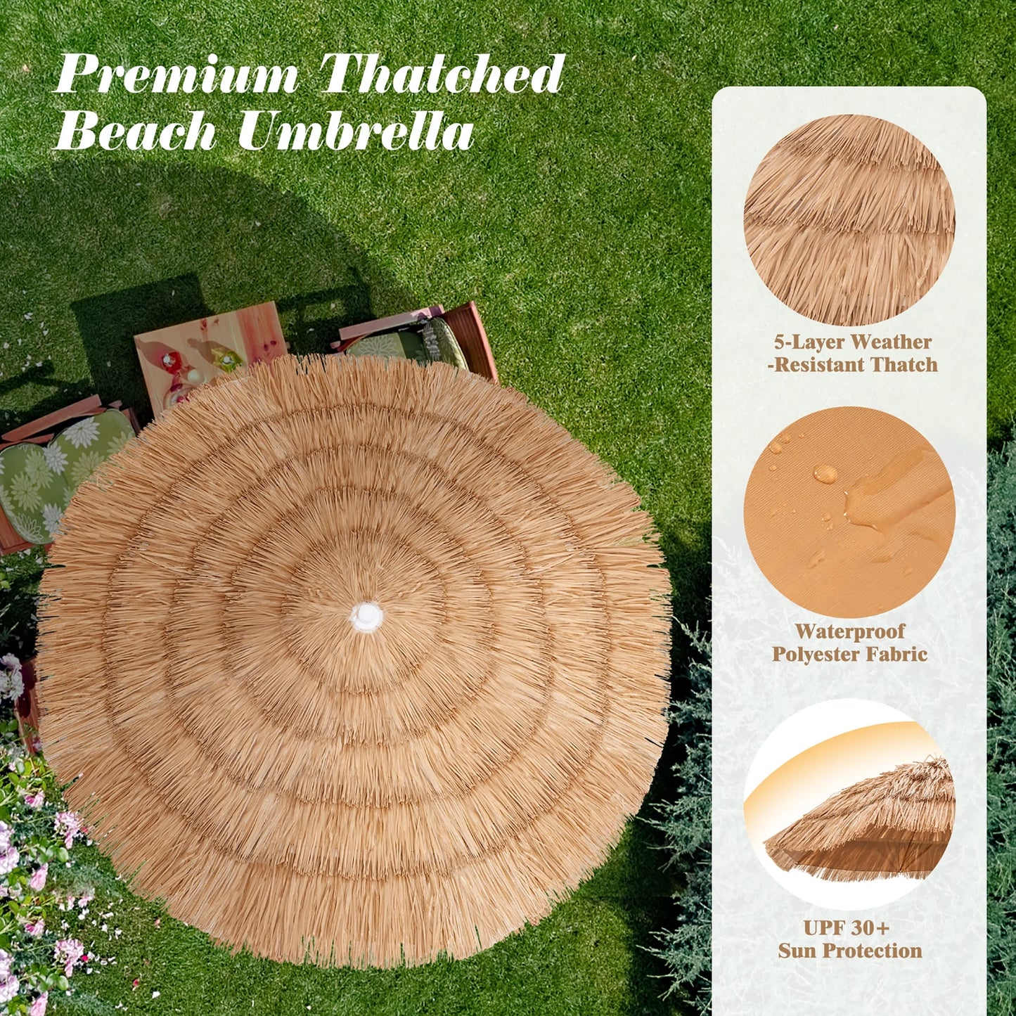 Patio 6FT Tropical Thatched Tiki Beach Umbrella Portable Outdoor Market Tilt