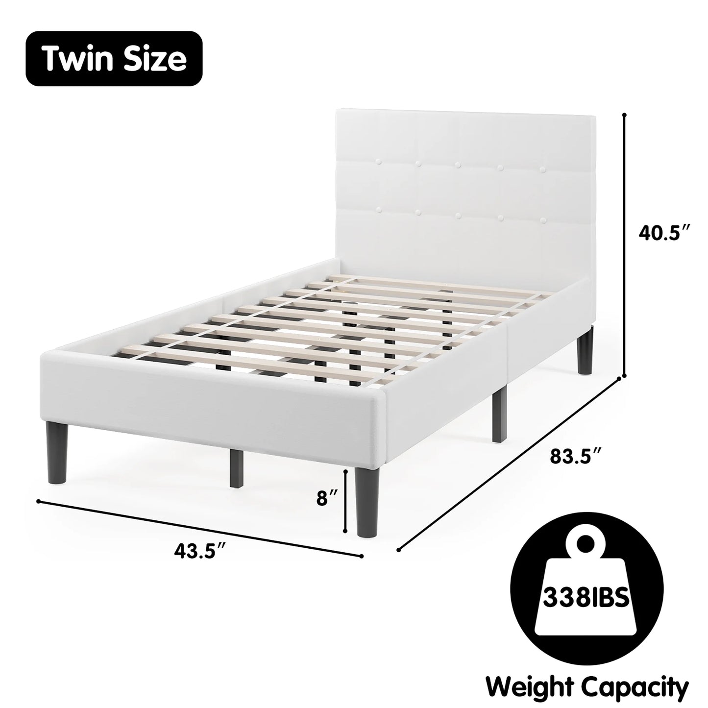 Twin Upholstered Bed Frame Button Tufted Headboard Mattress Foundation Beige