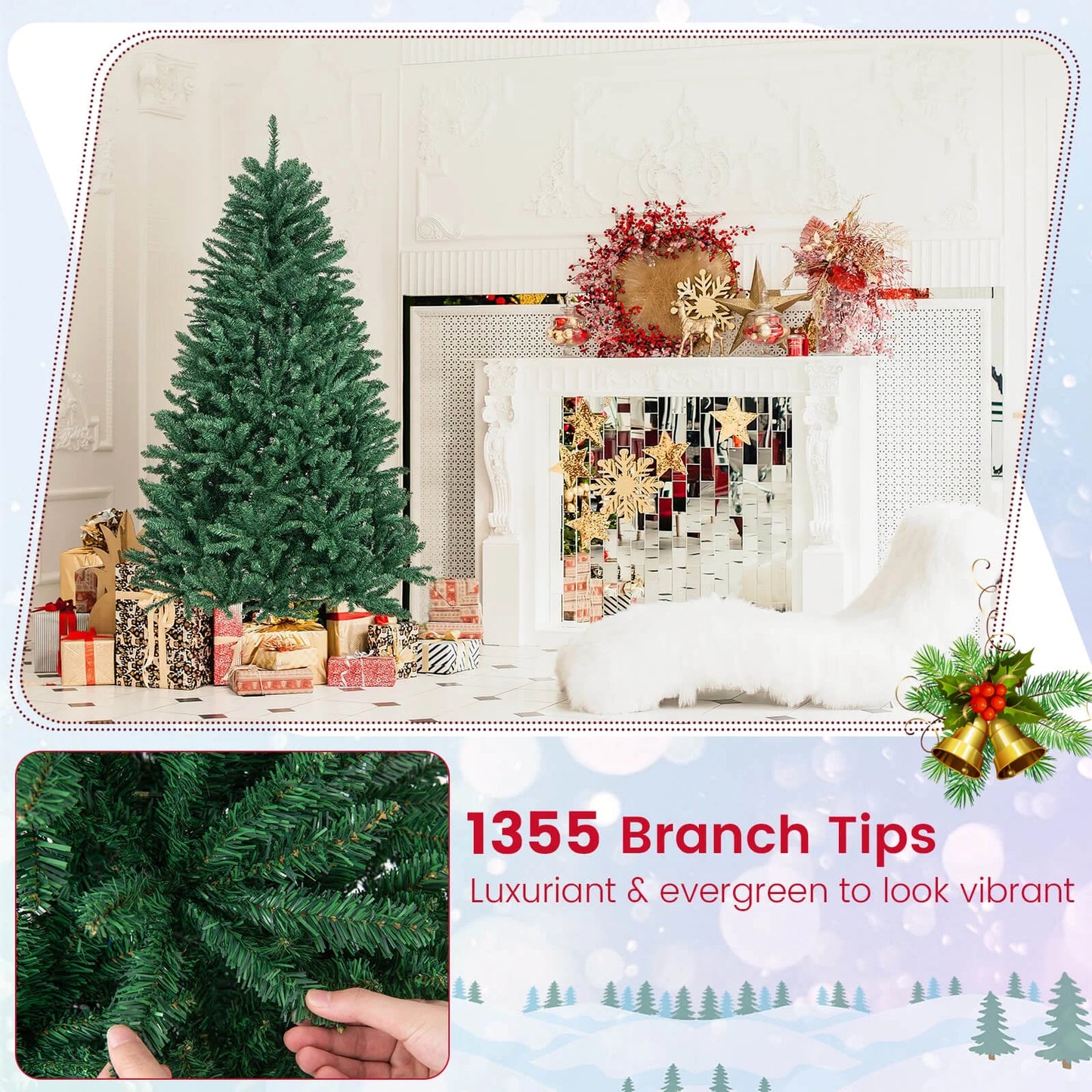 6Ft Hinged Artificial Christmas Tree Unlit Douglas Full Fir Tree W/ 1355 Tips