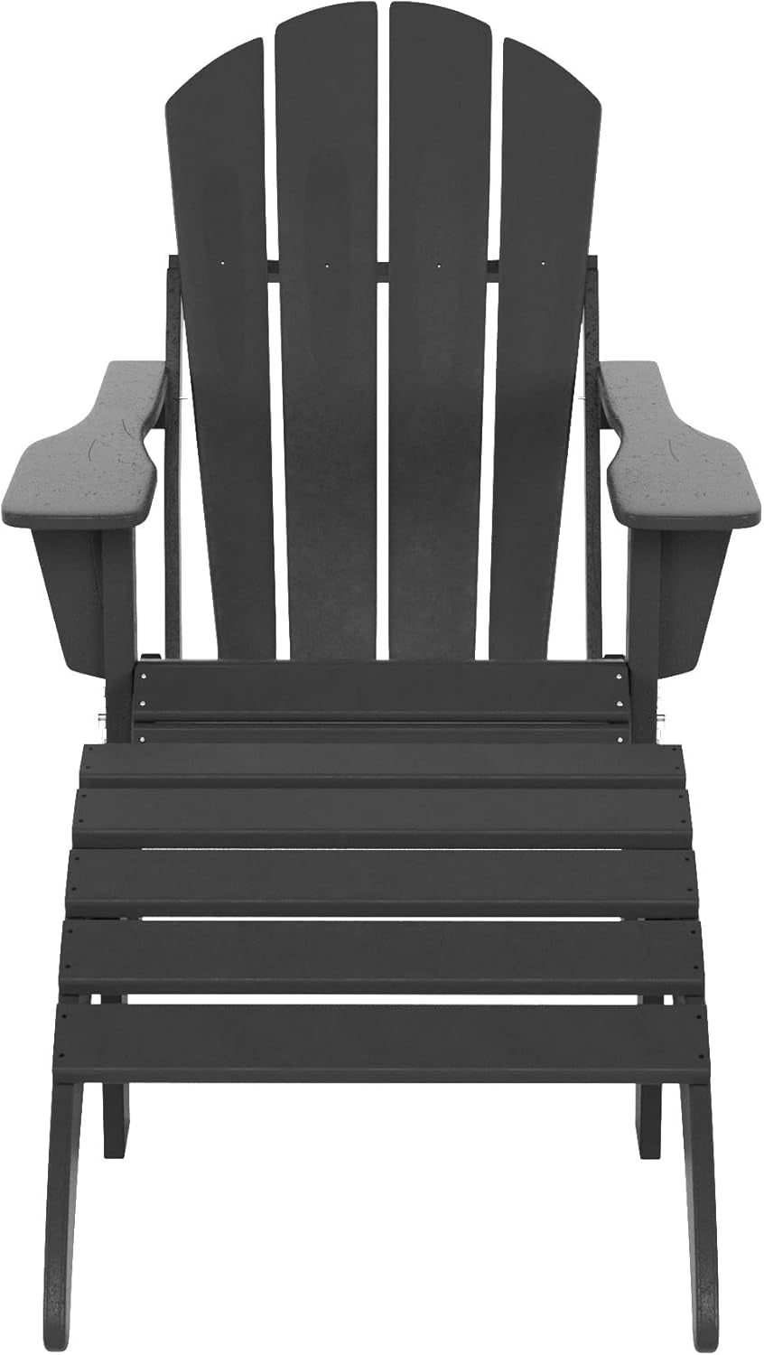 WO Home Furniture Adirondack Chair Outdoor Ottoman Set of 2 PCS Classic Patio Furniture (Gray)