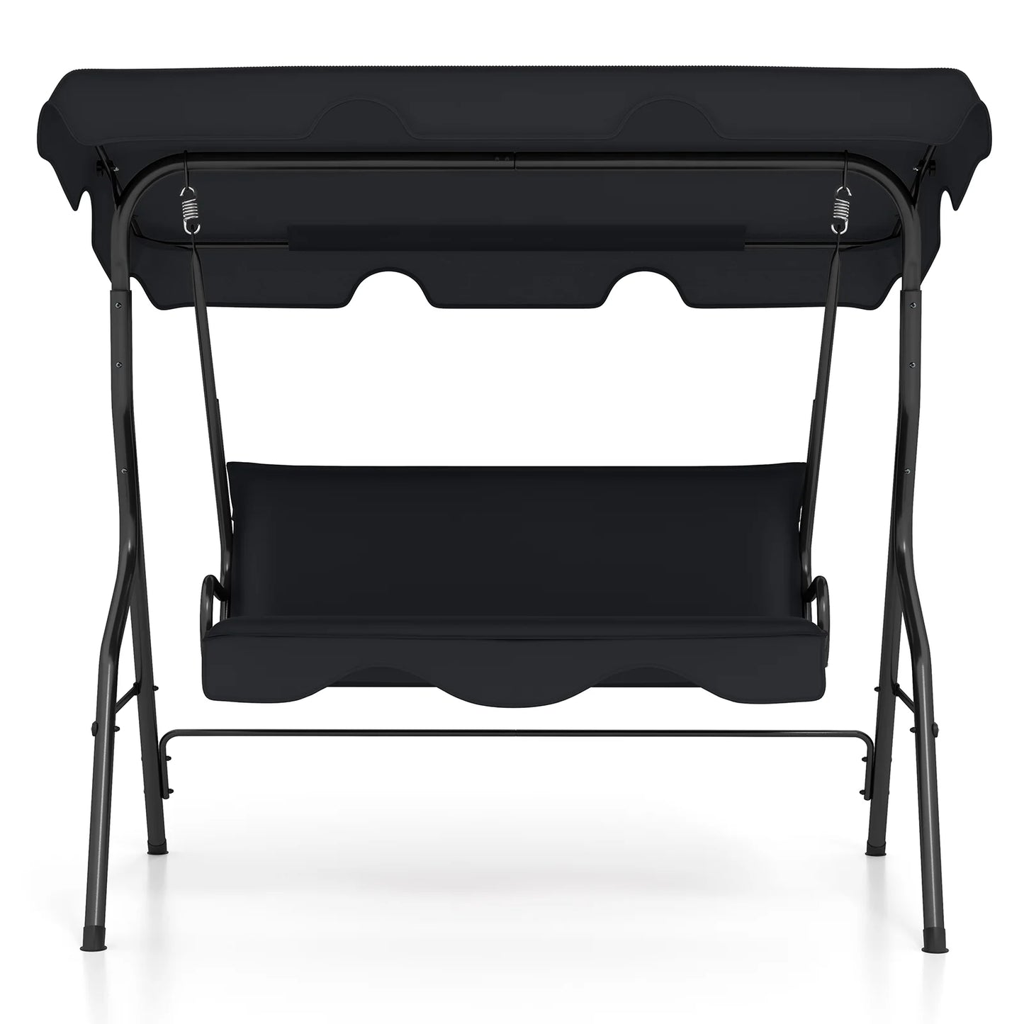 Patio 3 Seats Canopy Porch Swing Glider Hammock Cushioned Steel Frame Outdoor Black