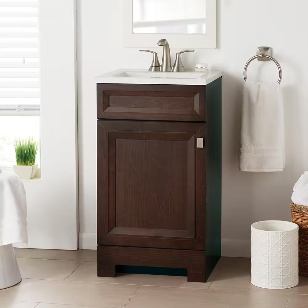 Sedgewood 18.5 In. W X 16.25 In. D X 32.625 In. H Single Sink Bath Vanity in Dark Cognac with Arctic Solid Surface Top
