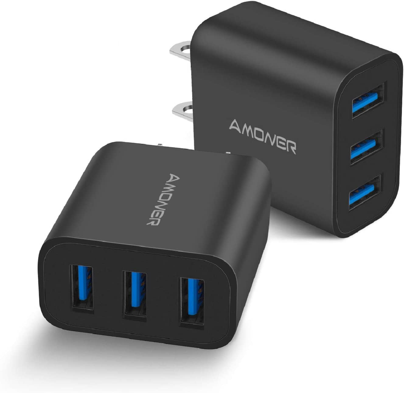 USB Wall Charger, 2Pack 15W 3-Port USB Charger Block Iphone Cube Charging Blocks for Iphone 14/13/12/11/X/XR/X/8/7/6, Galaxy, Android Phones and More