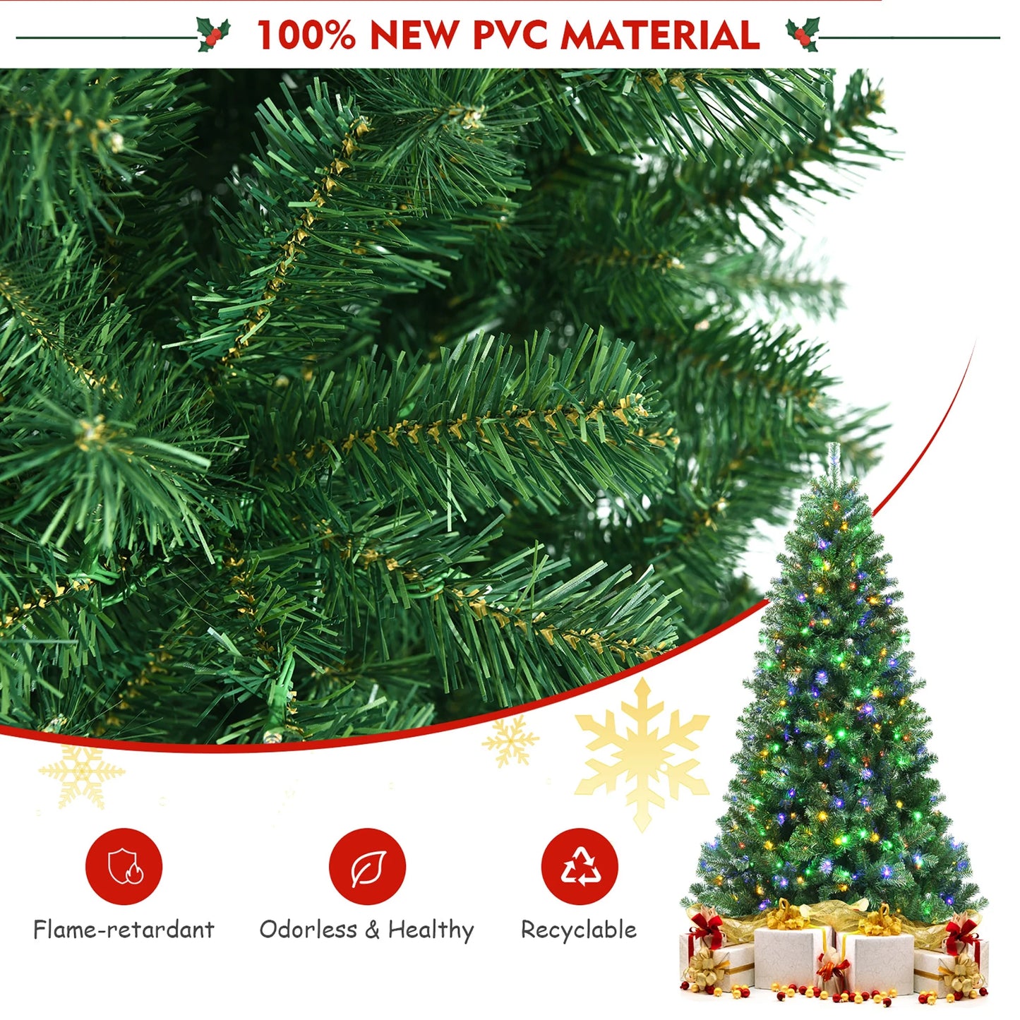 7Ft Pre-Lit Hinged Christmas Tree W/ Remote Control & 9 Lighting Modes