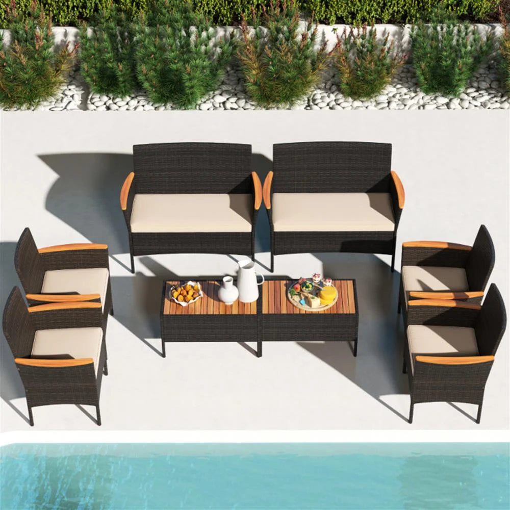 Patio Furniture Sets,Outdoor & Patio Furniture Sets,4 Piece Patio Wicker Sofa Set 2 Rattan Chairs and Loveseat with Table-Brown