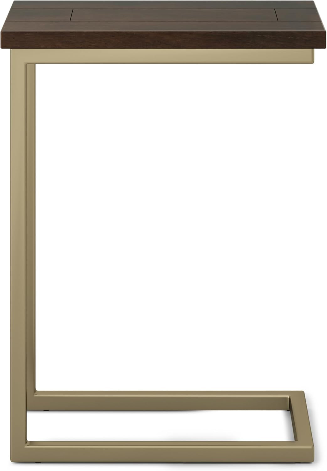 Skyler 18-Inch Wide Solid Mango/Metal Industrial C-Shaped End Table in Dark Brown/Gold for Living Room, Office, or Bedroom, Assembled