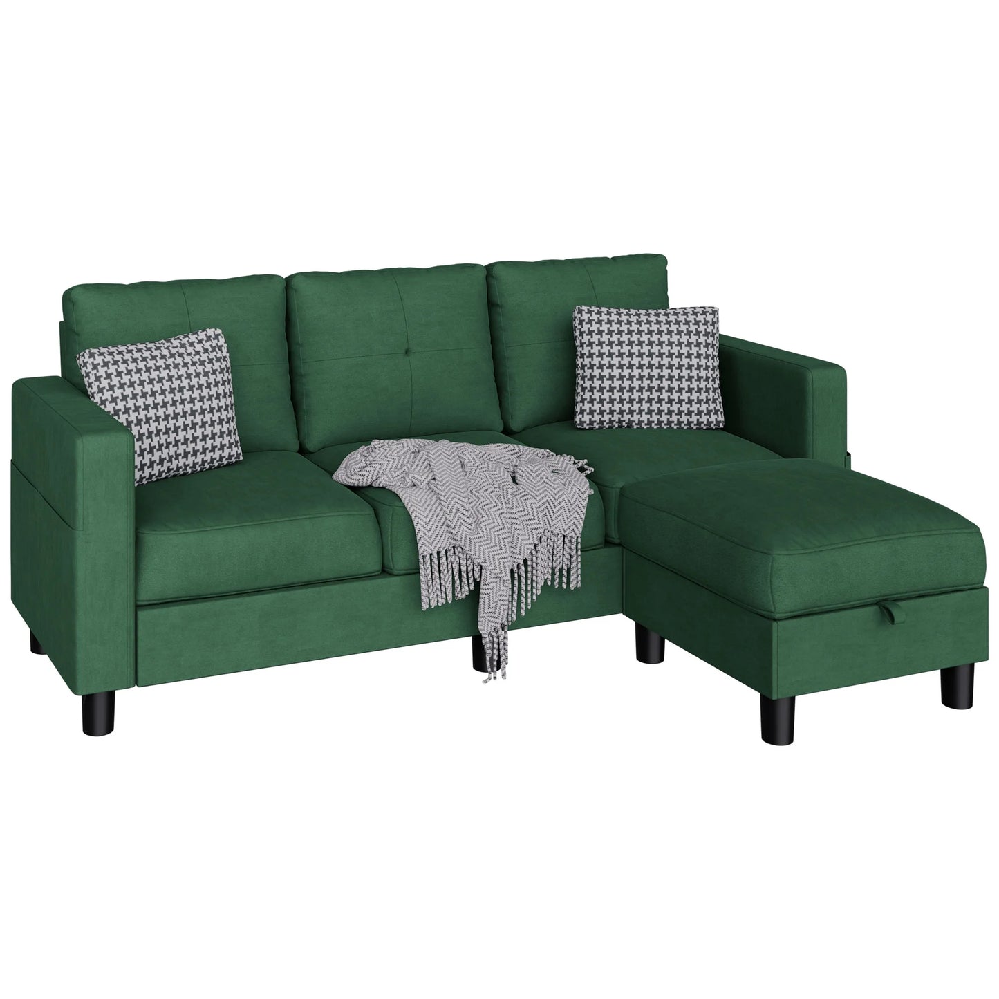 Convertible Sectional Sofa Couch, Modern Linen Fabric L-Shaped 3-Seat Sofa Sectional with Reversible Chaise for Small Space (Green)