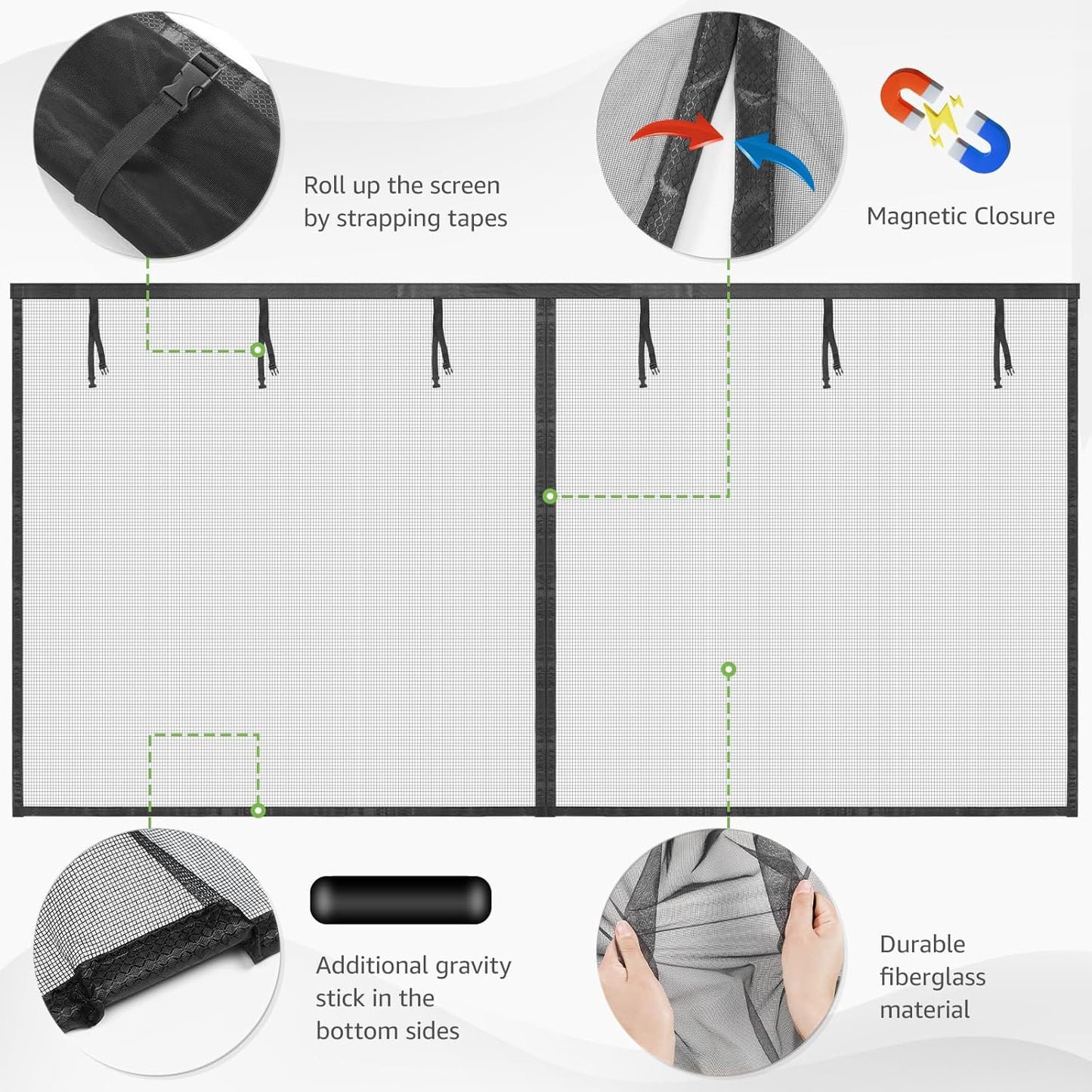 Garage Door Screen, 16X7 Ft Magnetic Closure Heavy Duty Weighted Bottom Garage Screen Doors for 2 Car Garage, Fiberglass Mesh anti Annoying Animal Out