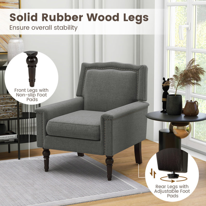 Mid-Century Modern Armchair Linen Fabric Upholstered Accent Chair with Cushion
