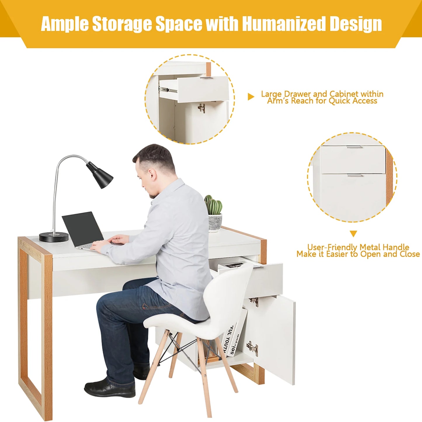Computer Desk Workstation Table with Drawers Home Office White