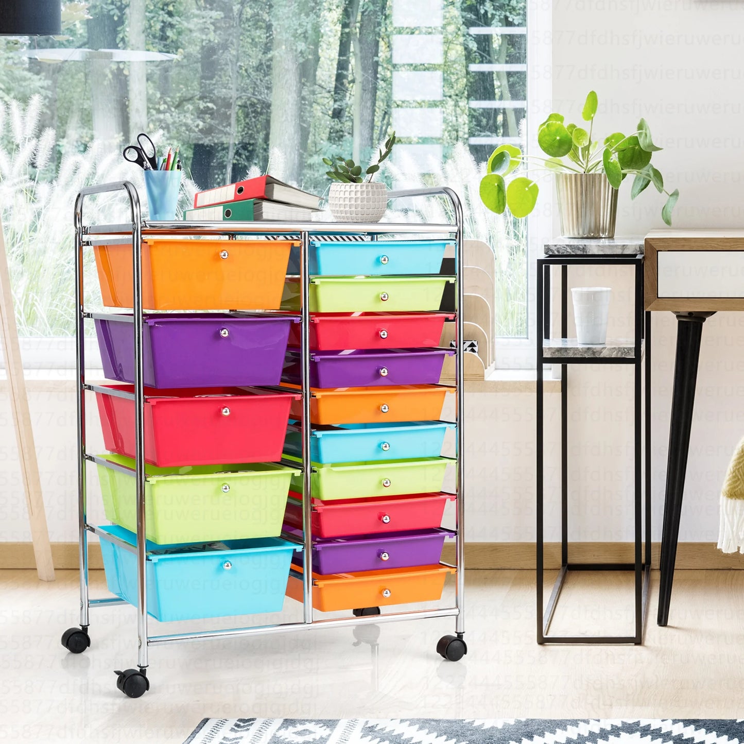 15 Drawer Rolling Storage Cart Tools Scrapbook Paper Office School Organizer Multi-Color