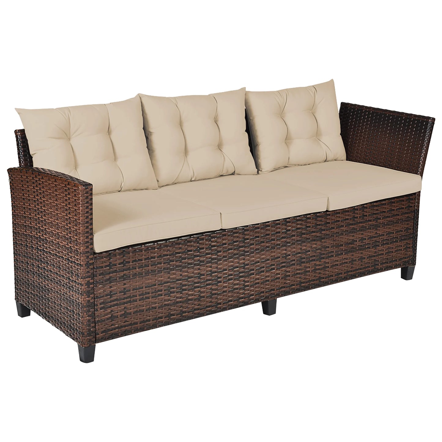 3PCS Rattan Dining Set Patio Furniture 6 Seats Sofa Cushioned