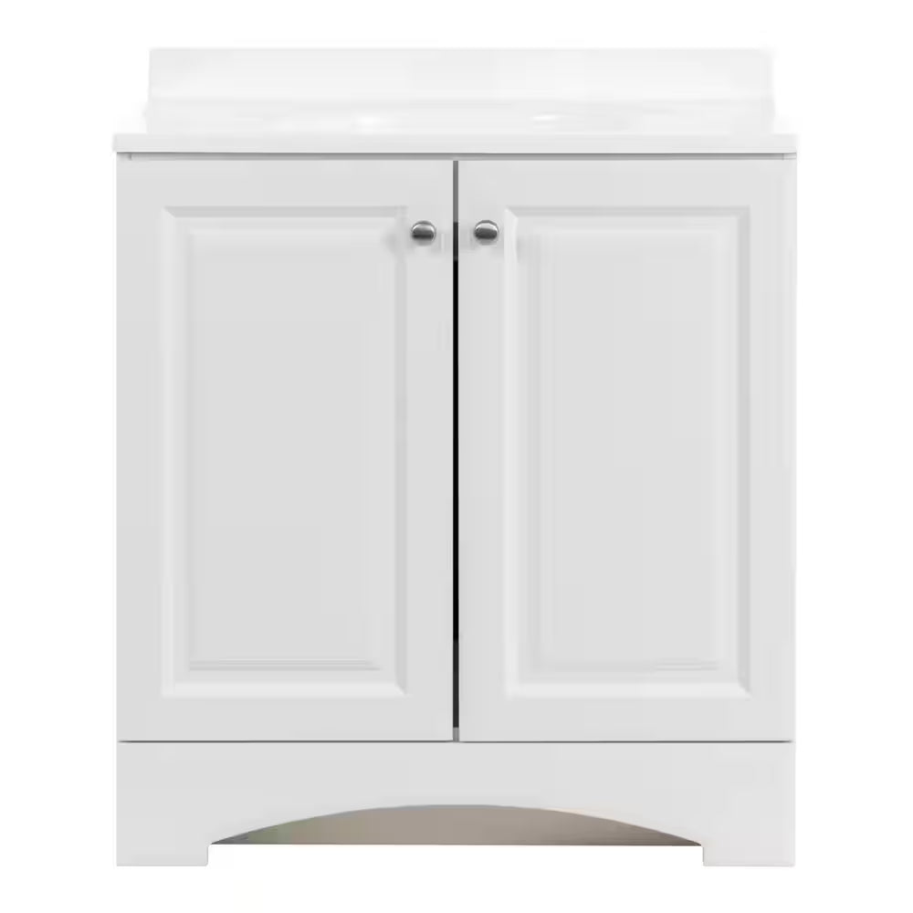 31 In. Single Sink White Bath Vanity with White Cultured Marble Top (Assembled)