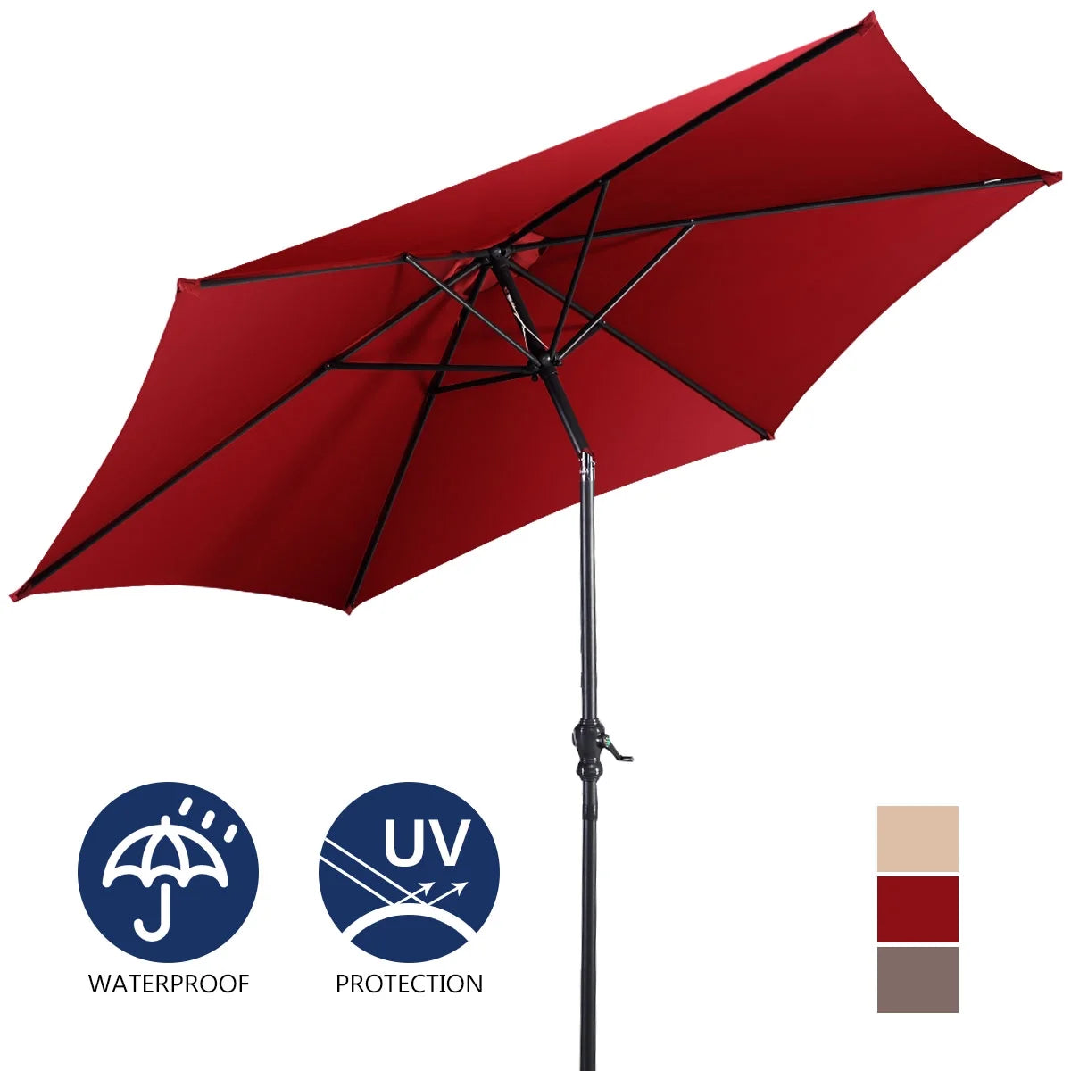 96" Burgundy Solid Print Hexagon Market Patio Umbrella, UV Protective