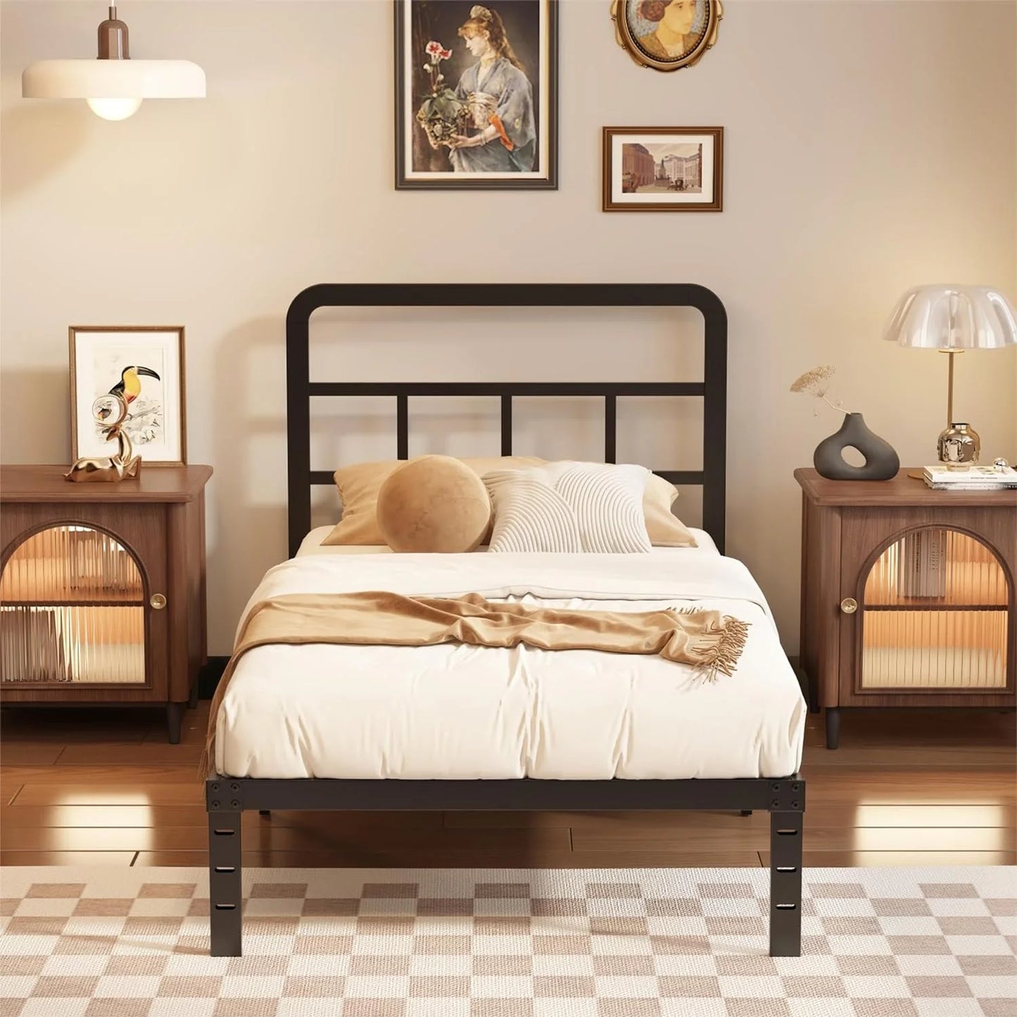Metal Platform California King Bed Frames with Headboard, 14 Inch No Box Spring Needed Heavy Duty Steel Slat Mattress Foundation/Easy Assembly/Noise Free/Black