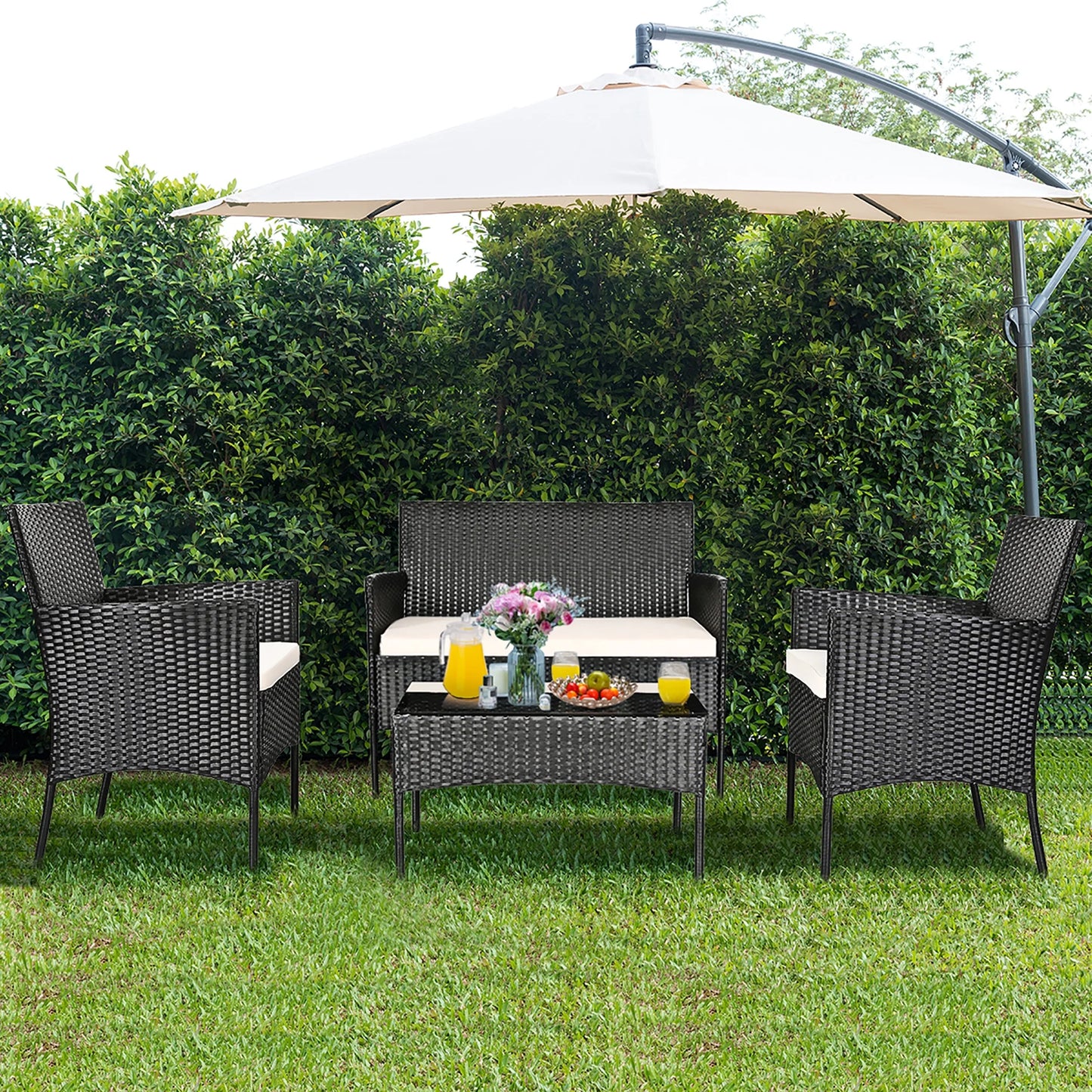 4PCS Patio Furniture Set Rattan Wicker Conversation Set Outdoor