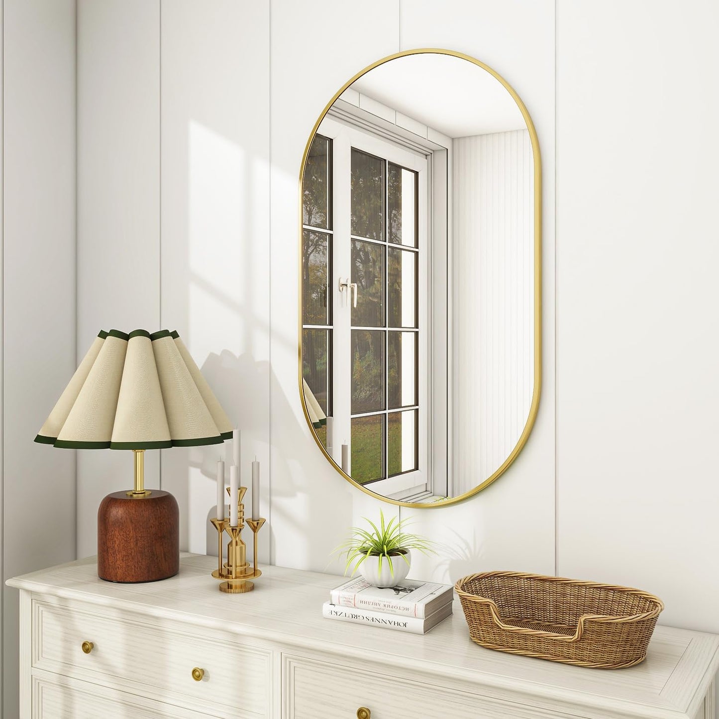 Wall Mounted Mirror, 17"X30" Oval Bathroom Mirror with Metal Frame, Vertical & Horizontal Hang, Ideal for Bedroom, Entryway, Living Room, Gold