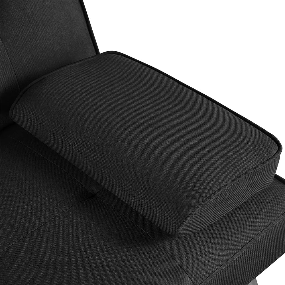 Fabric Upholstered Convertible Futon Sofa Bed with Cup Holders and Pillows, Black