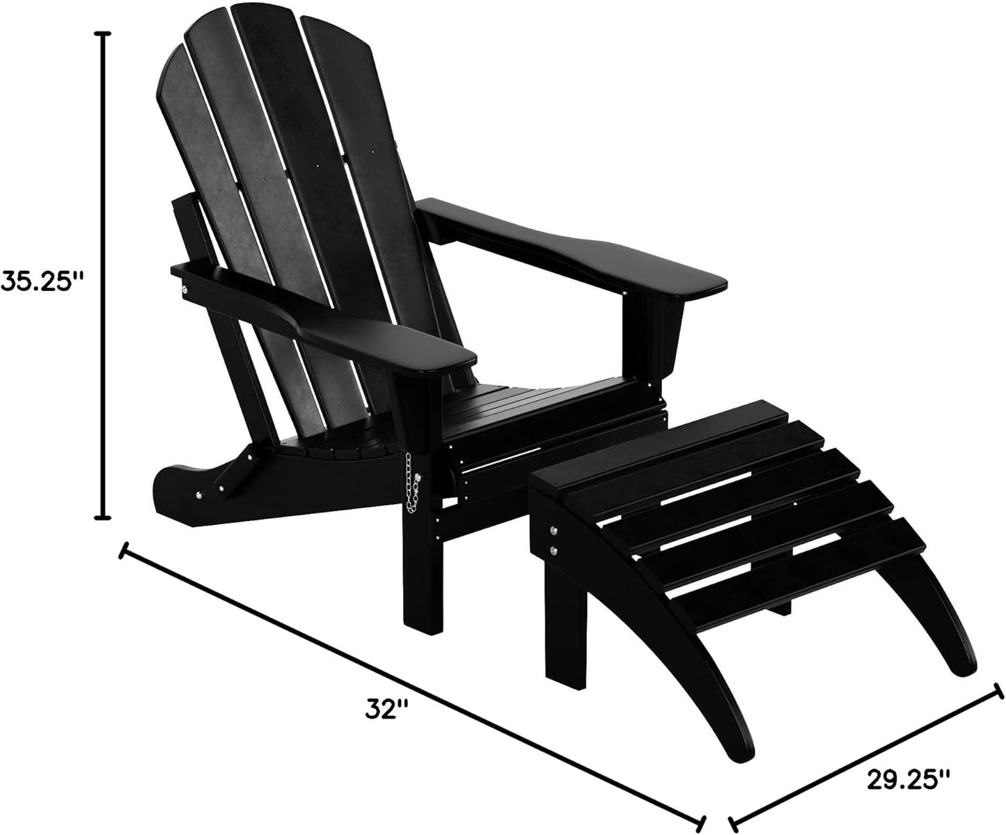 WO Home Furniture Adirondack Chair Outdoor Ottoman Set of 2 PCS Classic Patio Furniture (Black)