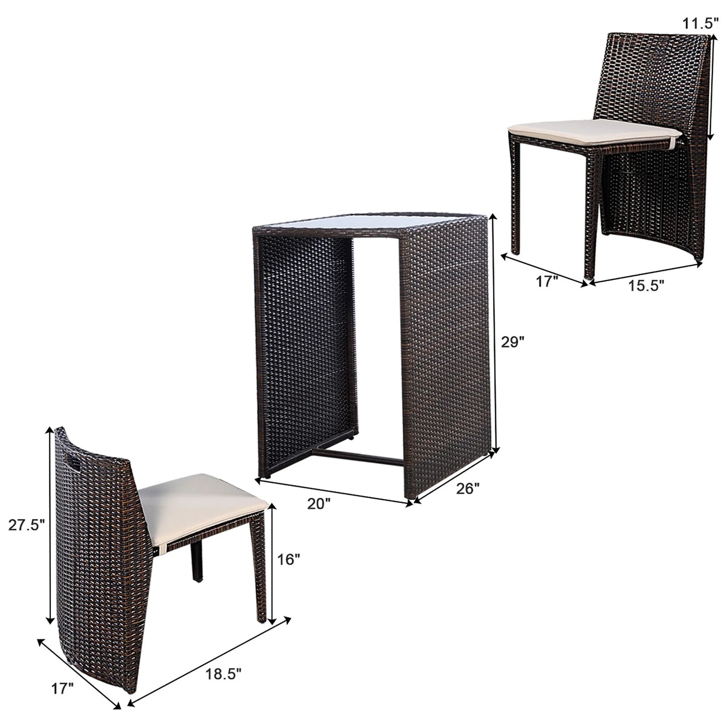 3 PCS Cushioned Outdoor Wicker Patio Set Garden Lawn Sofa Furniture Seat Brown No Assembly
