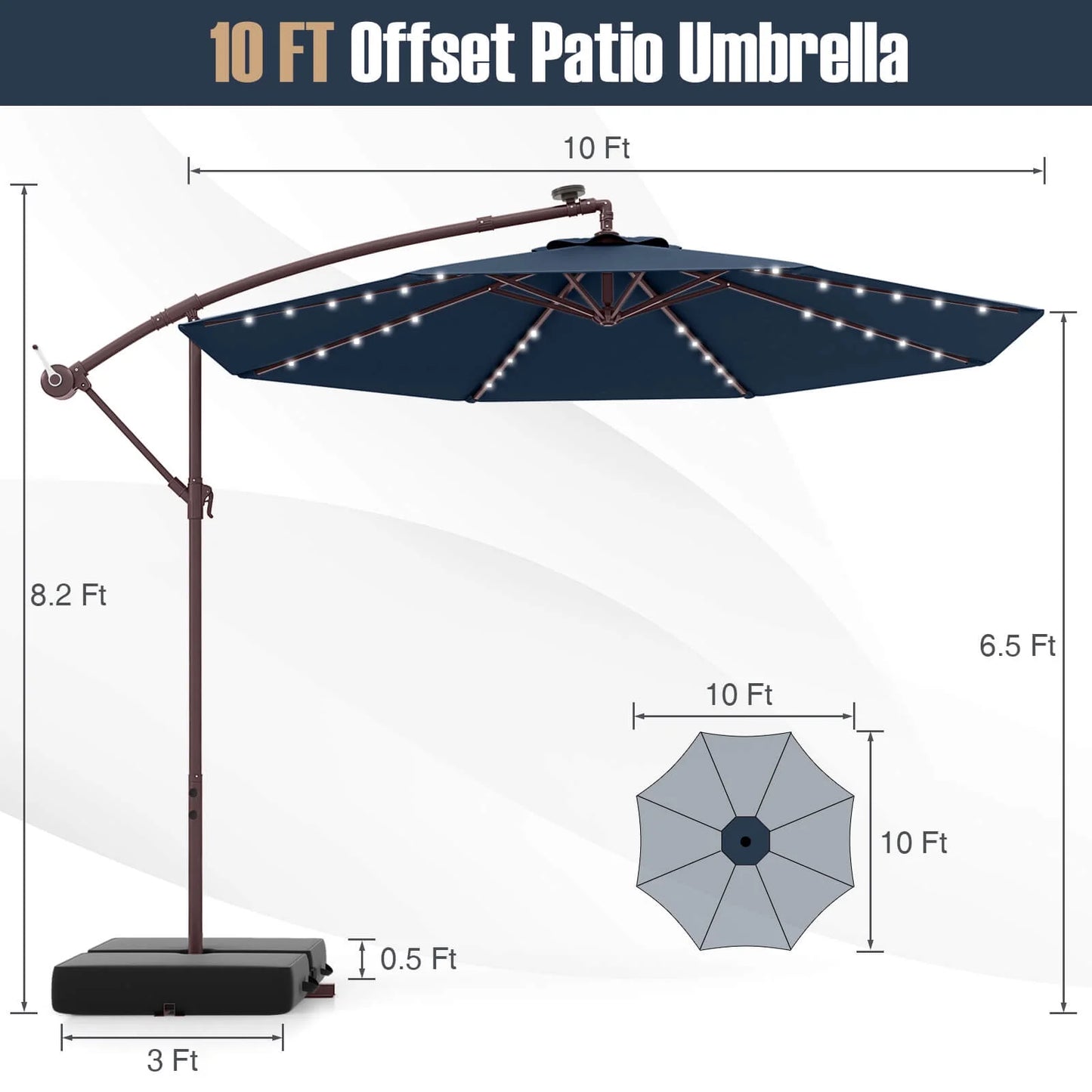 98.40" Navy Cantilever Patio Umbrella, Base-Included