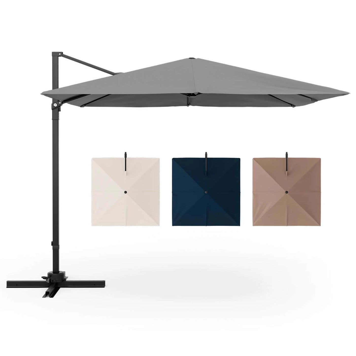 Patio 9.5FT Square Cantilever Offset Hanging Umbrella 2-Tier 360° Outdoor Gray