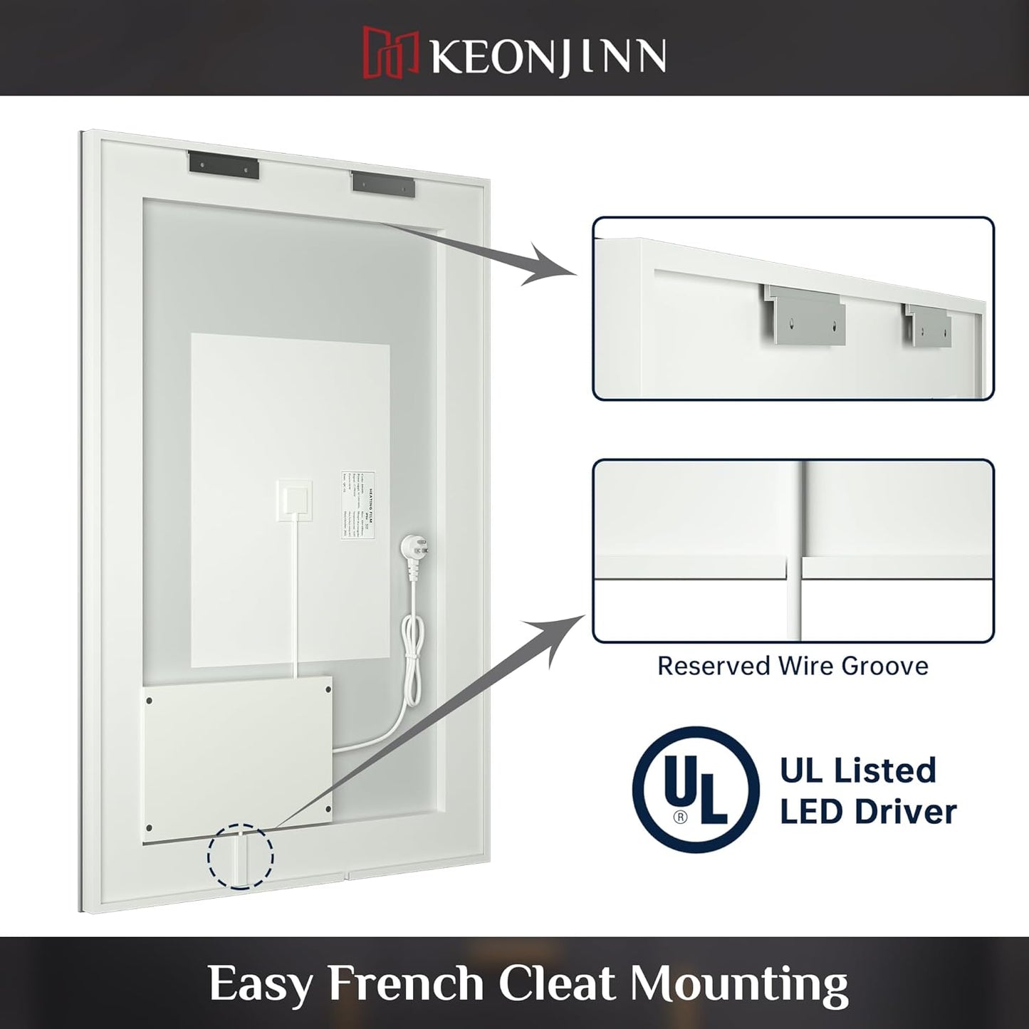 LED Mirror for Bathroom, 36 X 24 Inch, Wall Mounted, Dimmable, Anti-Fog, IP54 Waterproof, 3 Year Warranty