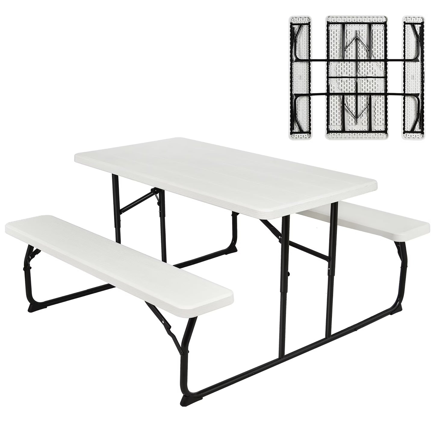 Folding Metal Picnic Table Set, White