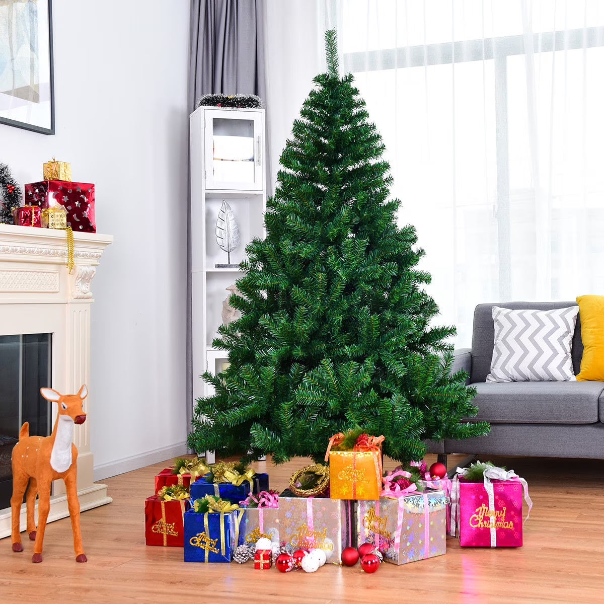 7.5FT PVC Christmas Tree 1346 Tips Hinged Solid Metal Leg