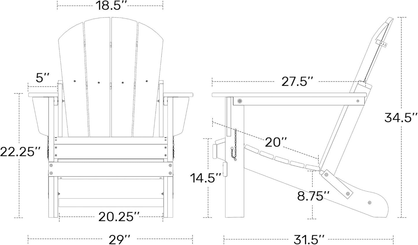 Westin Outdoors Laguna WO Home Furniture Adirondack Chair 2 PCS Set Outdoor Folding Patio Chair for Bon Fire Pit Garden Lawn Backyard Lounging Relaxing (White)