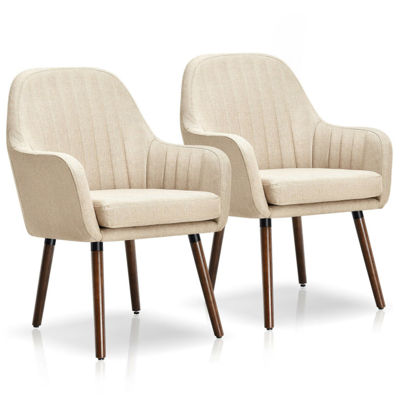 Set of 2 Fabric Upholstered Accent Chairs with Wooden Legs