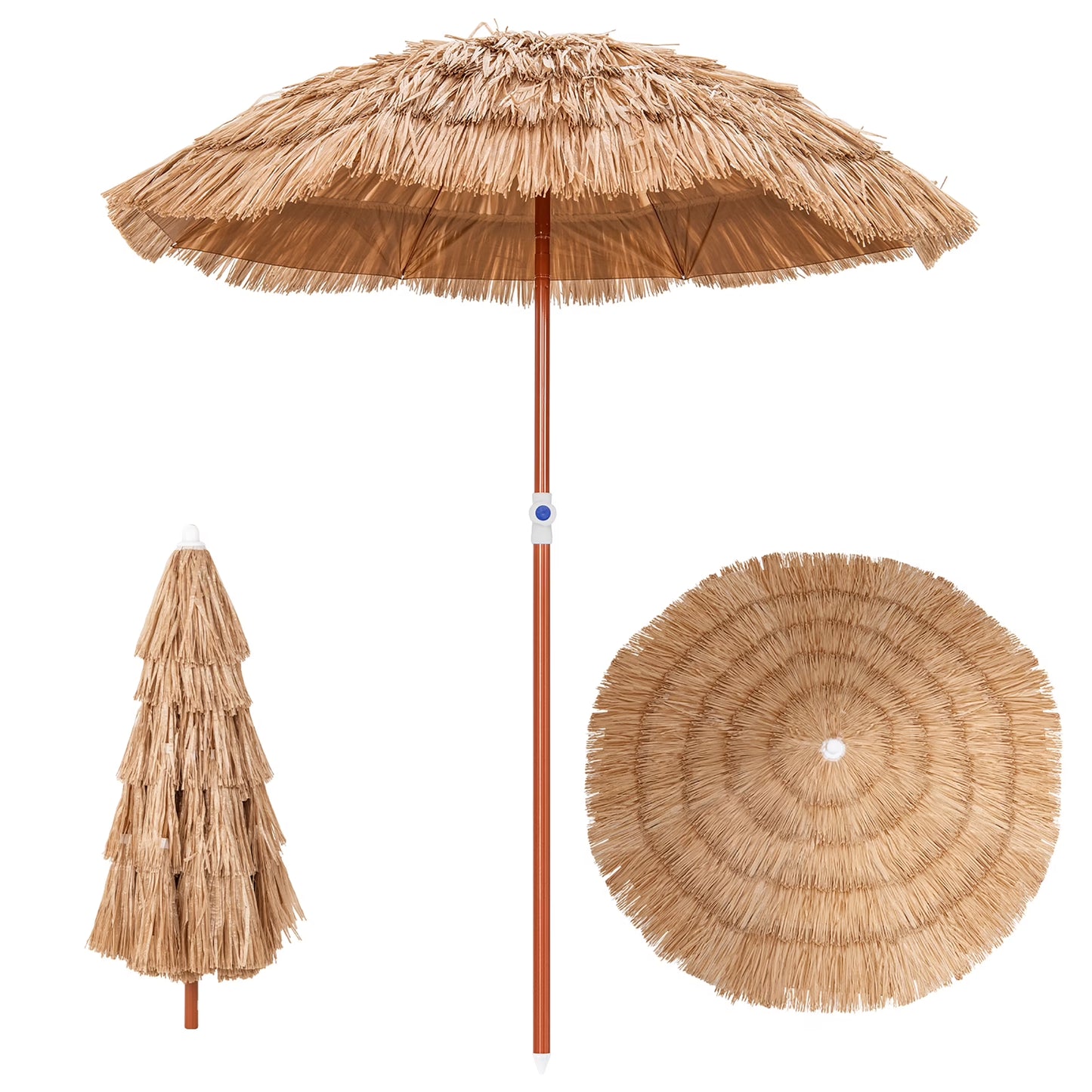 Patio 6FT Tropical Thatched Tiki Beach Umbrella Portable Outdoor Market Tilt