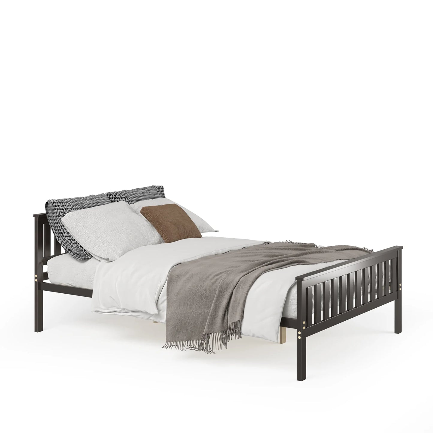 Full Wood Platform Bed with Headboard and Footboard Mattress Foundation