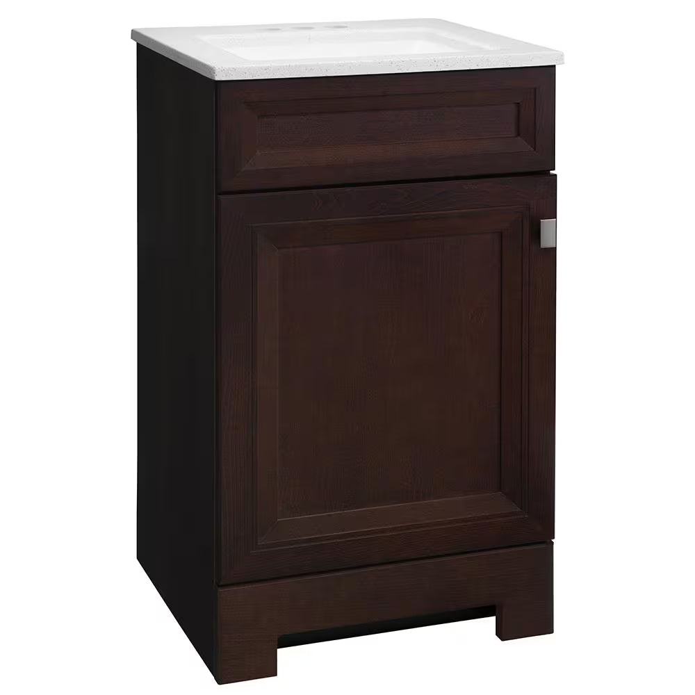 Sedgewood 18.5 In. W X 16.25 In. D X 32.625 In. H Single Sink Bath Vanity in Dark Cognac with Arctic Solid Surface Top