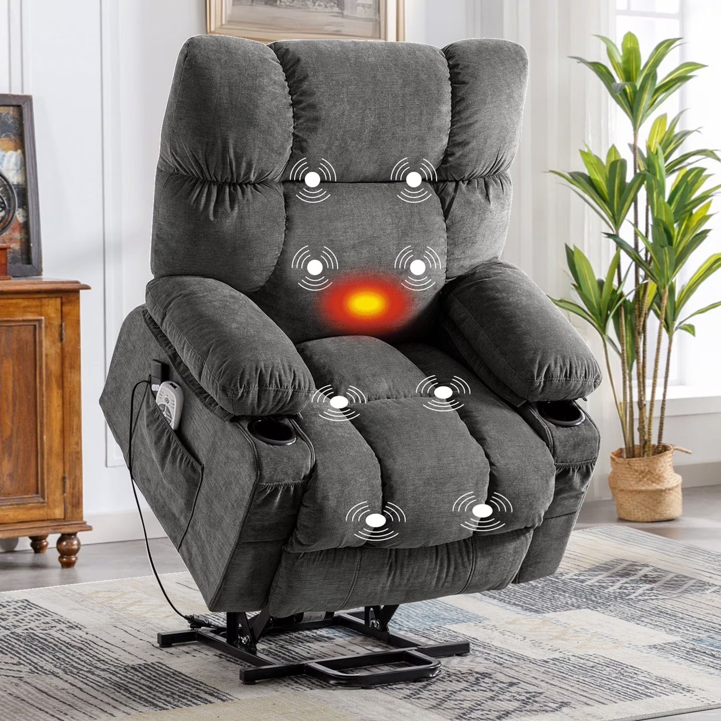 Power Lift Recliner Chair Recliners for Elderly with Heat and Massage Recliner Chair for Living Room with Infinite Position and Side Pocket,Usb Charge Port,Brown