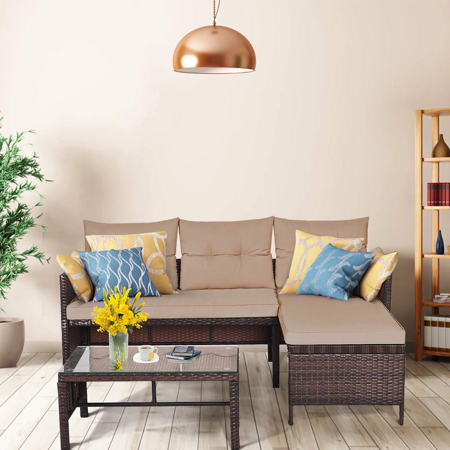 3PC Patio Sofa Set Outdoor Sectional Conversation Set Rattan Wicker
