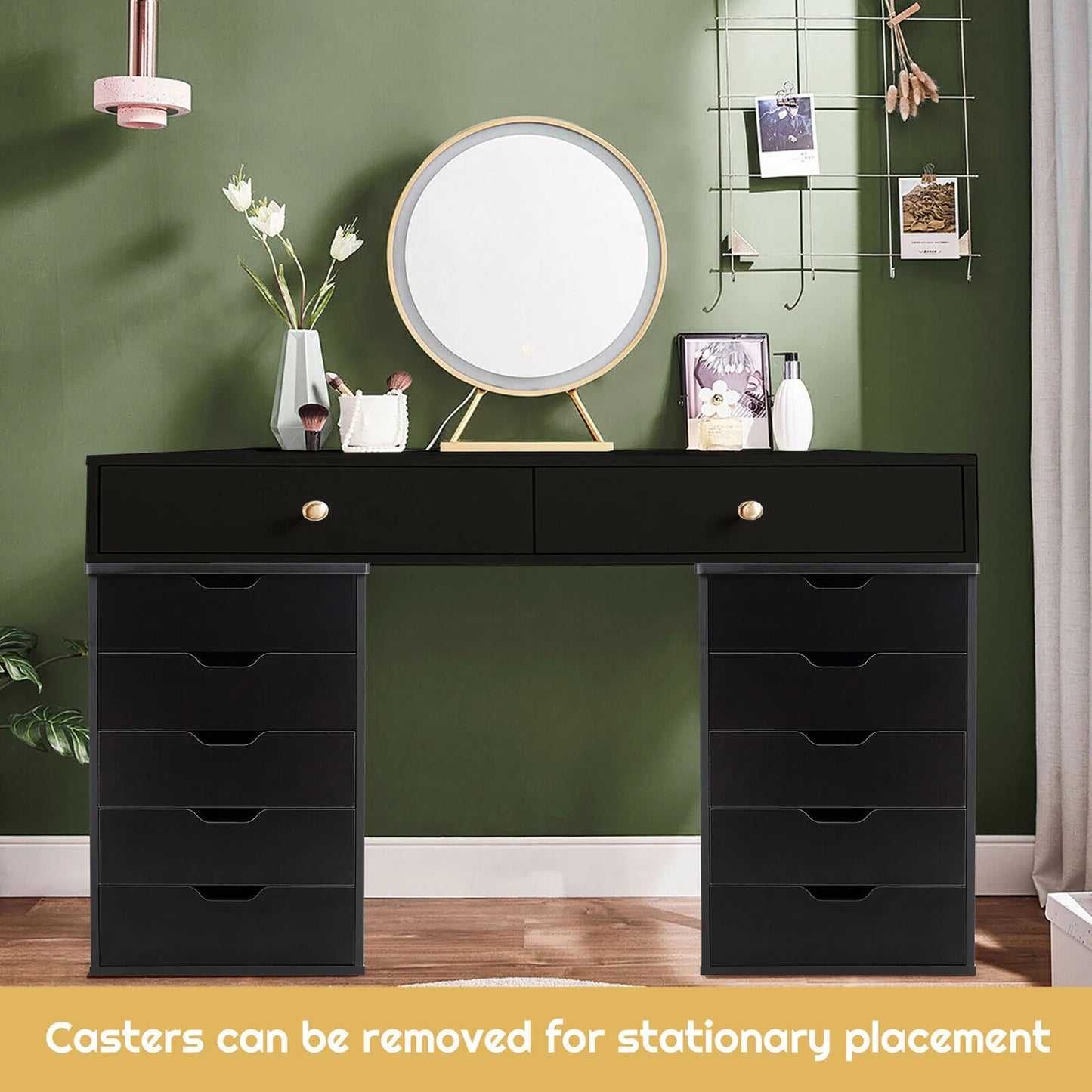 5 Drawer Chest Storage Dresser Floor Cabinet Organizer with Wheels Black