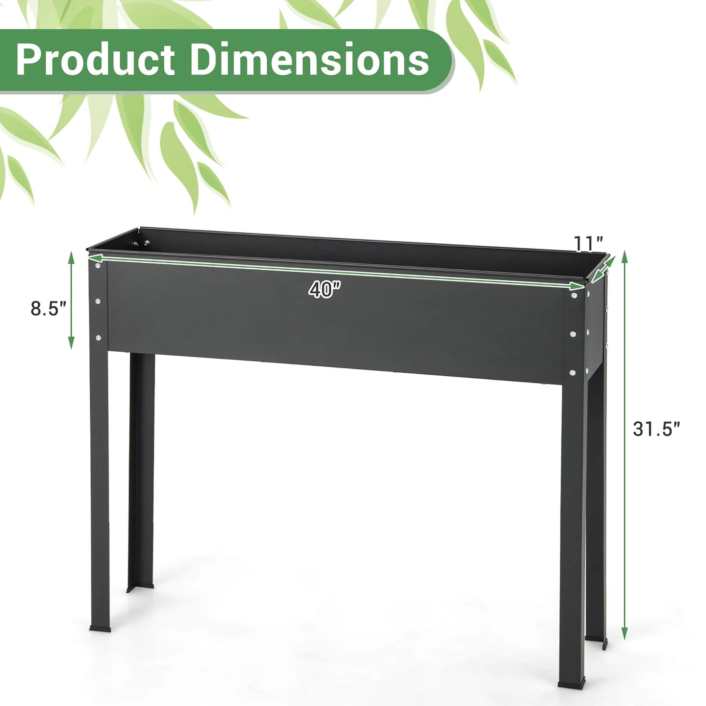 40'' Raised Garden Bed with Legs Metal Elevated Planter Box Drainage Hole Backyard