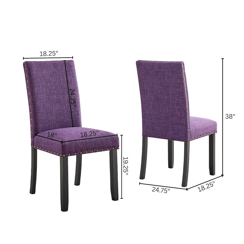 Biony Fabric Dining Chairs with Nailhead Trim, Set of 2, Purple